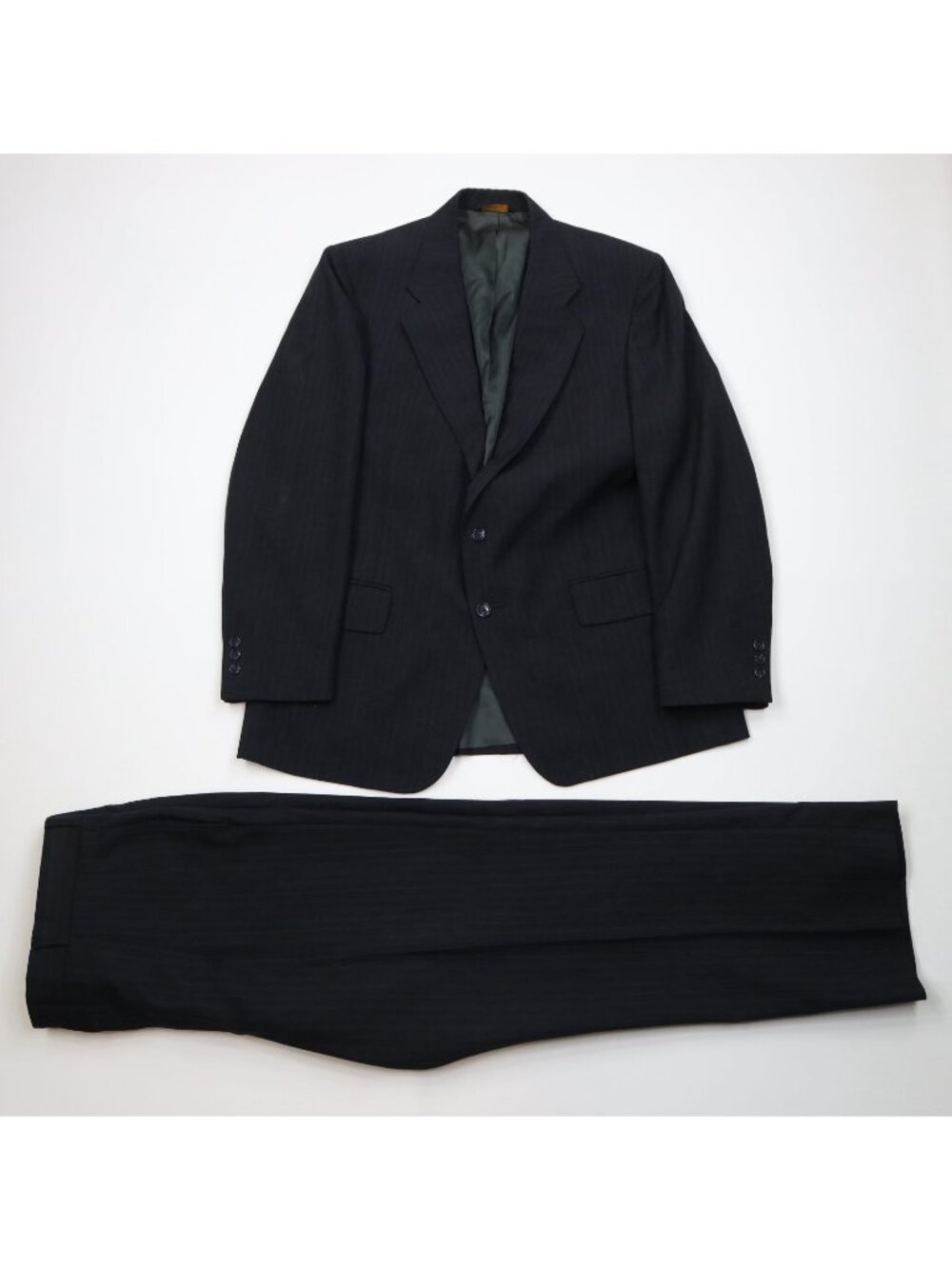 Vintage 90s Streetwear Mens 44R 2 Piece Wool Striped Suit Wedding Wide Leg 40x29
